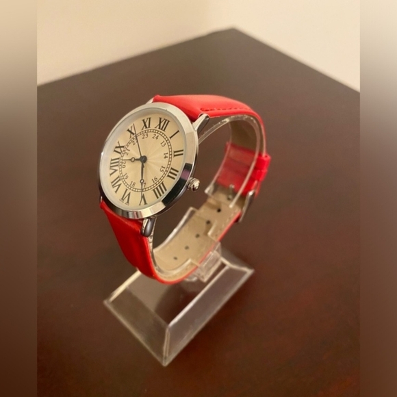 Red Leather Strap Women's Watch - Picture 2 of 4